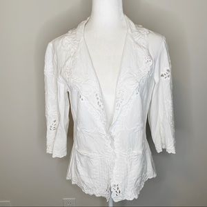 Tribal White Eyelet Cotton Blazer Jacket in Size 6